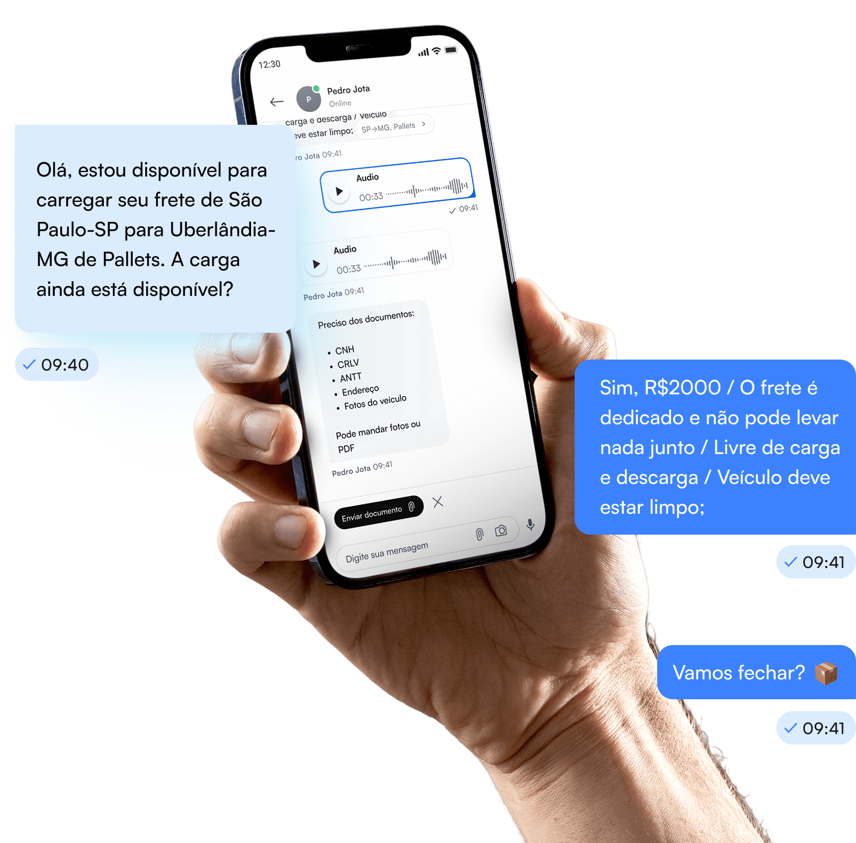 Mockup do chat Fretebras